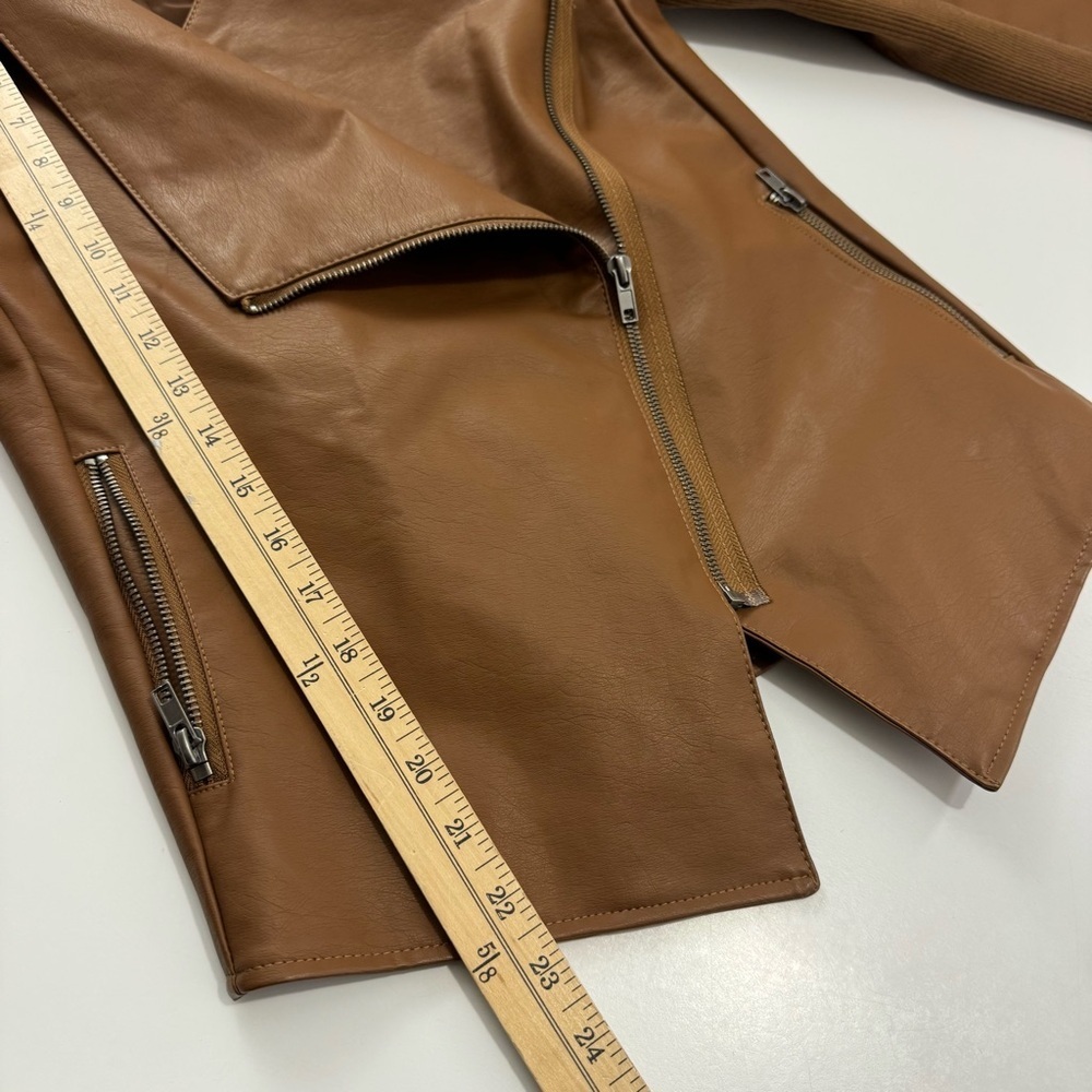 BB Dakota By Steve Madden Brown Gabrielle Asymmetrical Faux Leather Jacket XXS - Picture 10 of 12